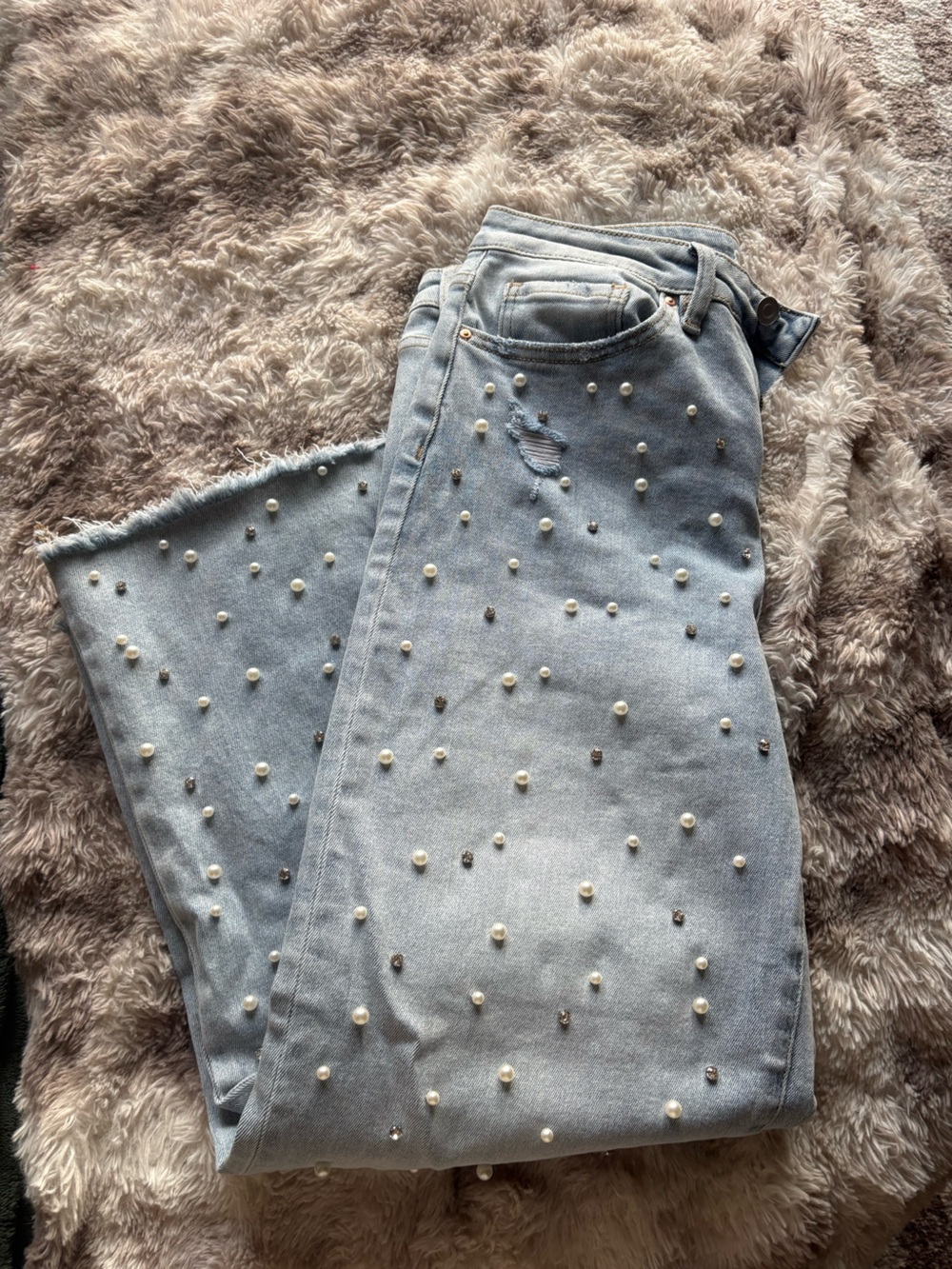 Altar'd State Light Blue Pearl & Stud Straight-Leg Jeans